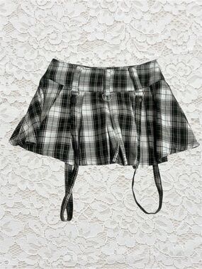 Black & White Plaid Mini Skirt with Suspender Straps